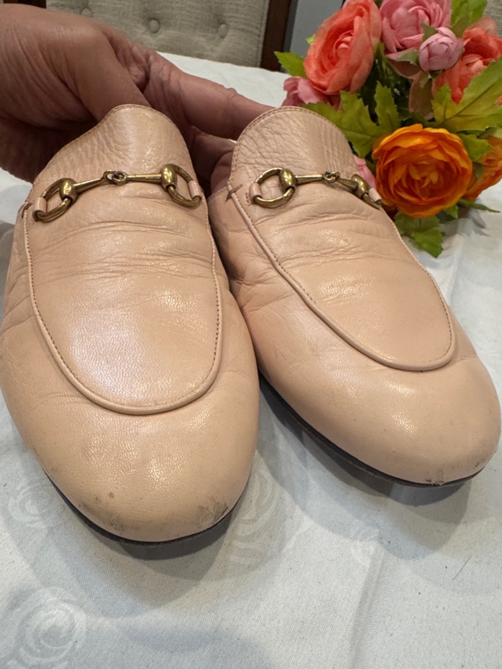 Gucci Blush Pink Leather Horsebit Backless Mules - Picture 6 of 13